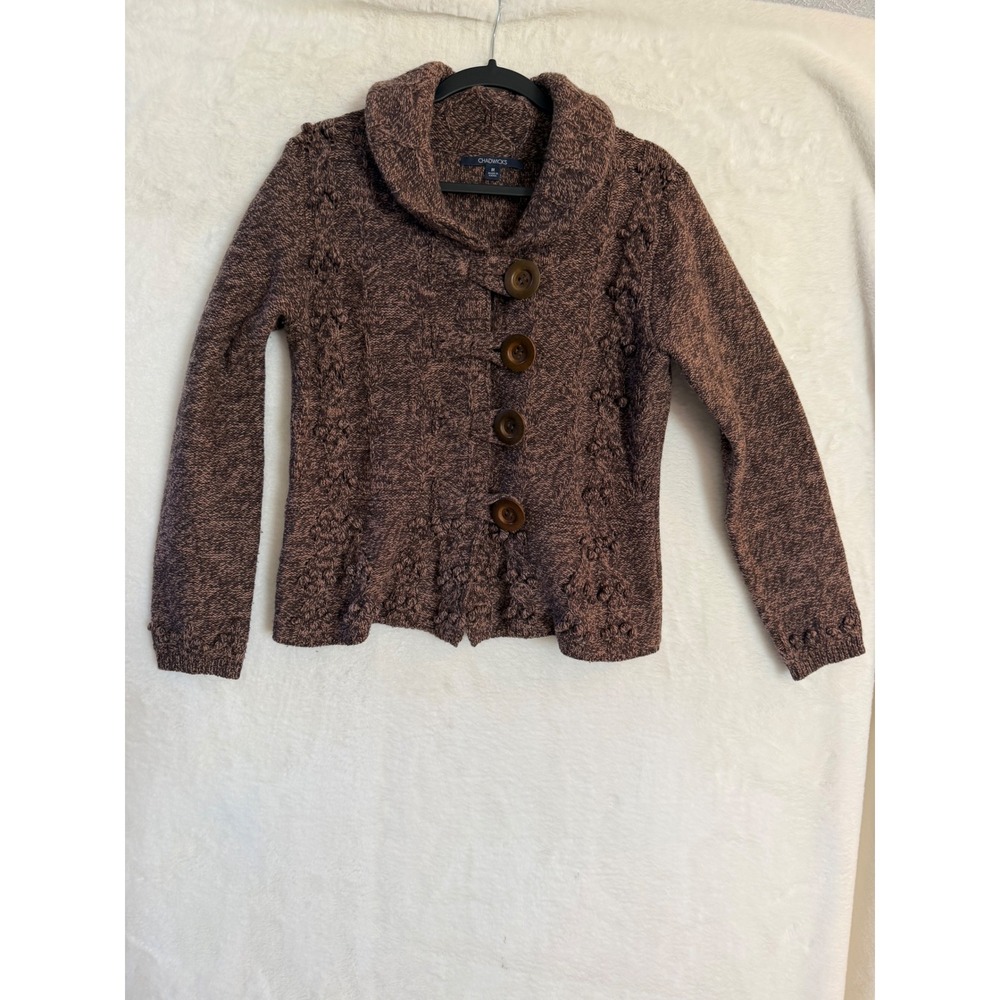 Chadwicks Lambswool Blend Cardigan Sweater Womens Medium Brown Cable Knit Button